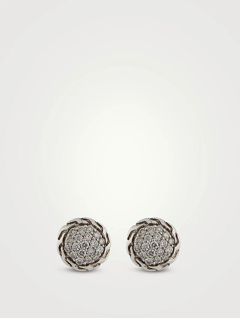 JH Essential Sterling Silver Stud Earrings With Pavé Diamonds