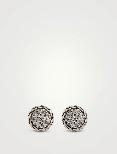 JH Essential Sterling Silver Stud Earrings With Pavé Diamonds
