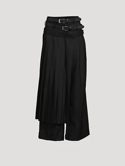 Pleated Wool Skirt Pants