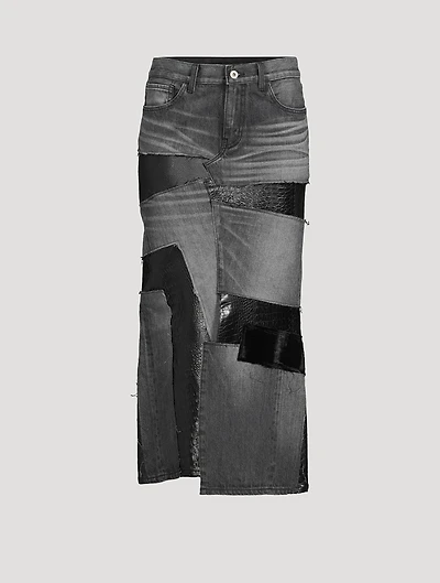 Patchwork Denim Midi Skirt