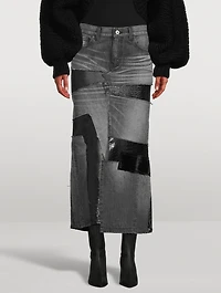 Patchwork Denim Midi Skirt