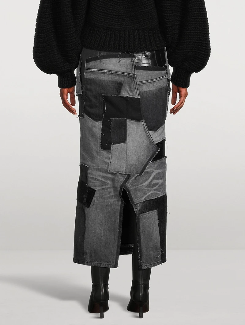 Patchwork Denim Midi Skirt