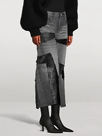 Patchwork Denim Midi Skirt
