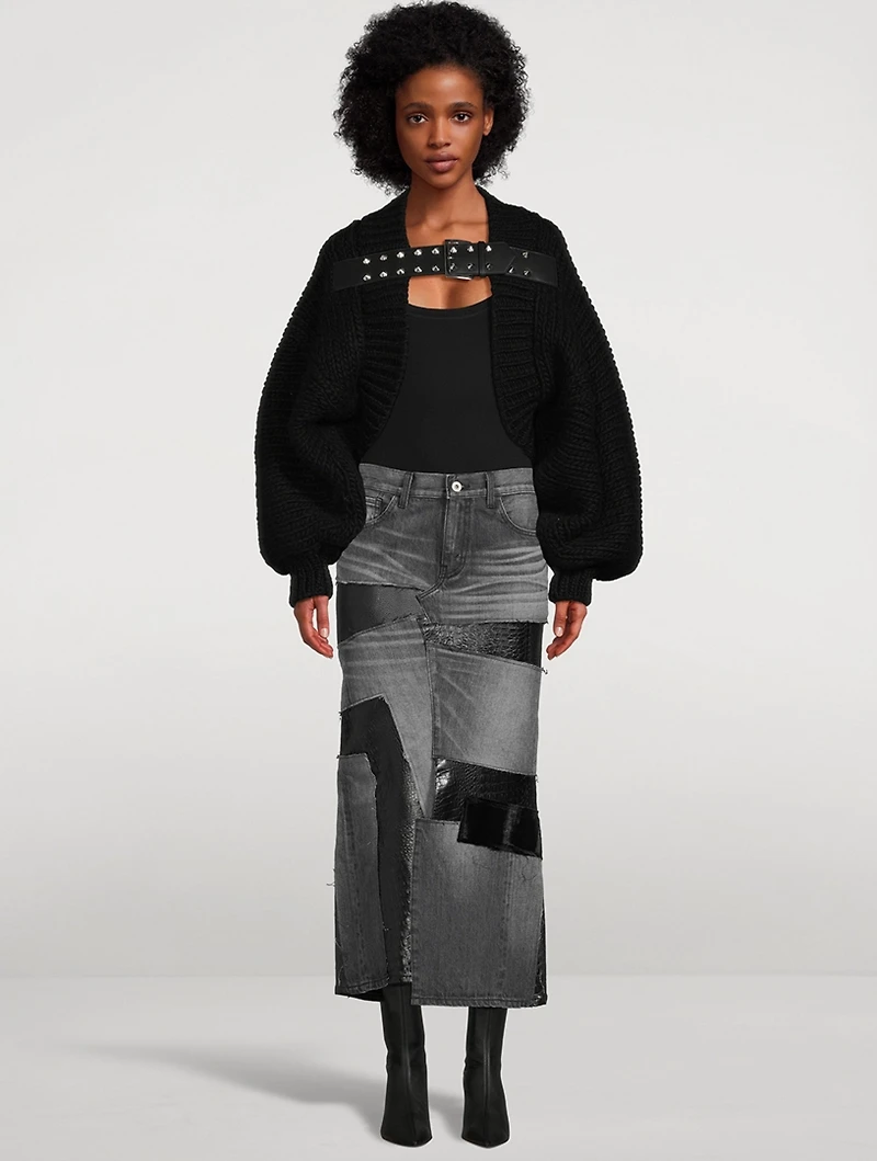 Patchwork Denim Midi Skirt