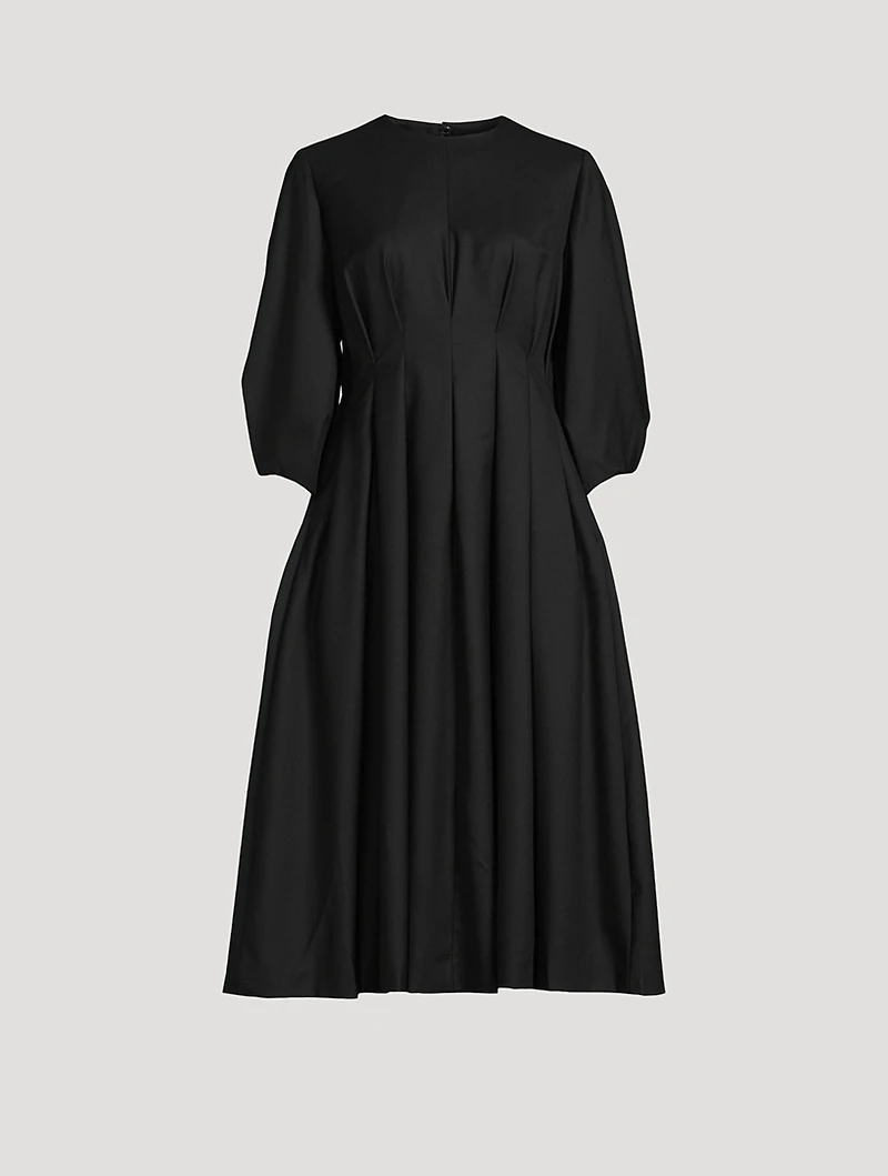 Wool Cashmere Gabardine Pleated Dress