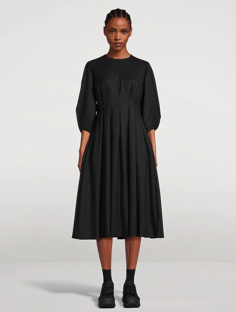 Wool Cashmere Gabardine Pleated Dress