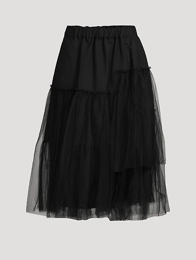 Tiered Wool And Tulle Midi Skirt
