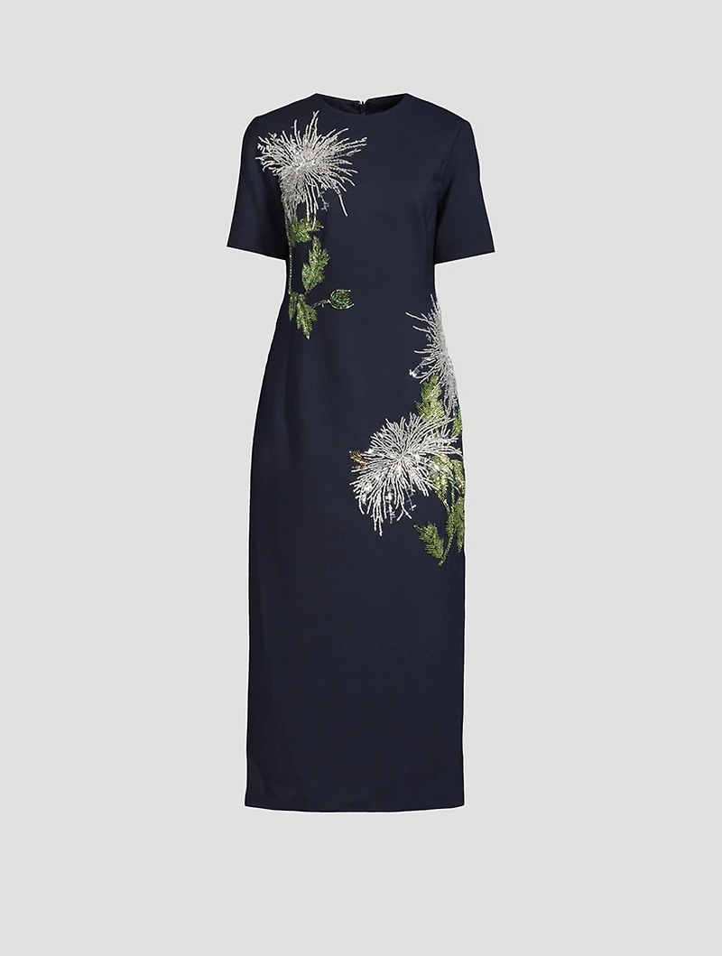 Crystal-Embroidered Dandelion Midi Dress