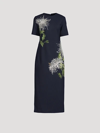 Crystal-Embroidered Dandelion Midi Dress