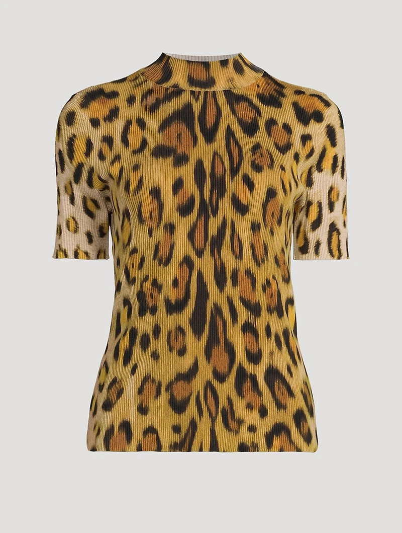 Ribbed Mockneck Top Jaguar Print