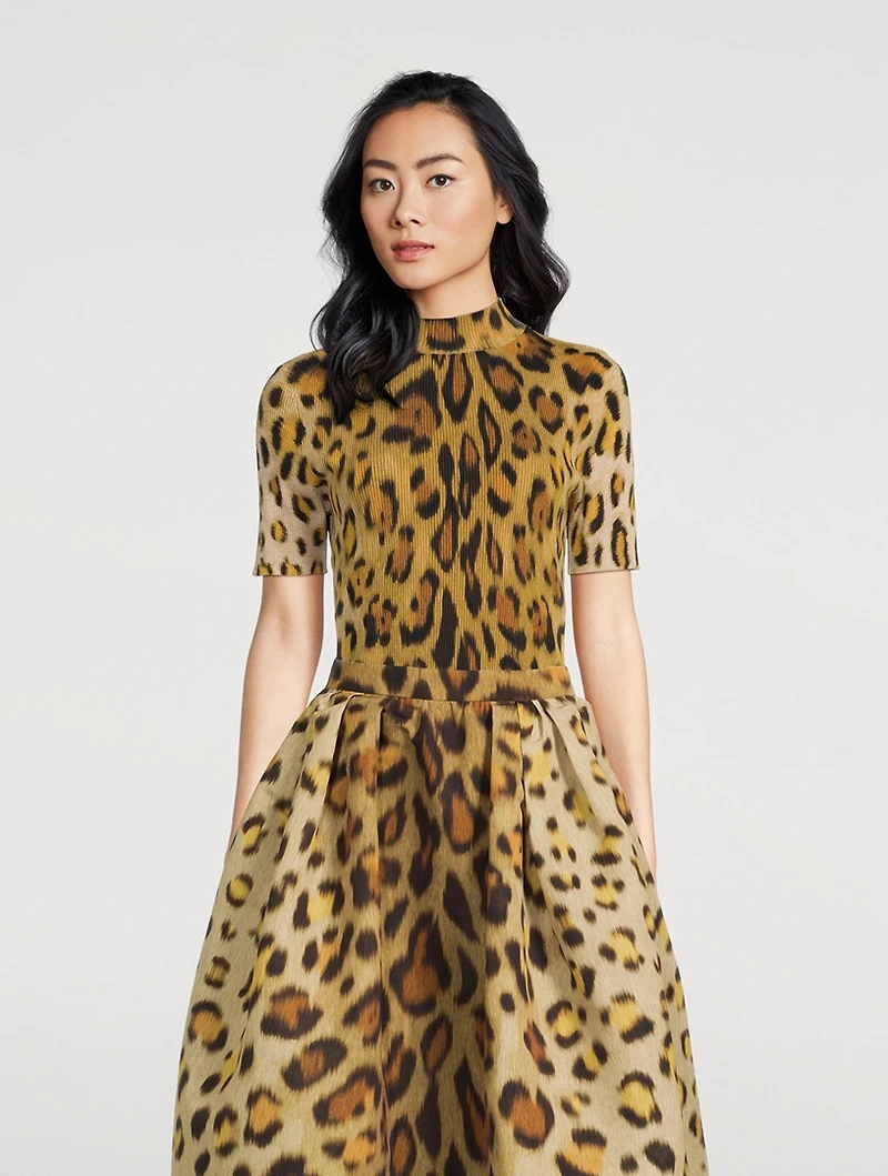 Ribbed Mockneck Top Jaguar Print