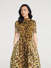 Ribbed Mockneck Top Jaguar Print