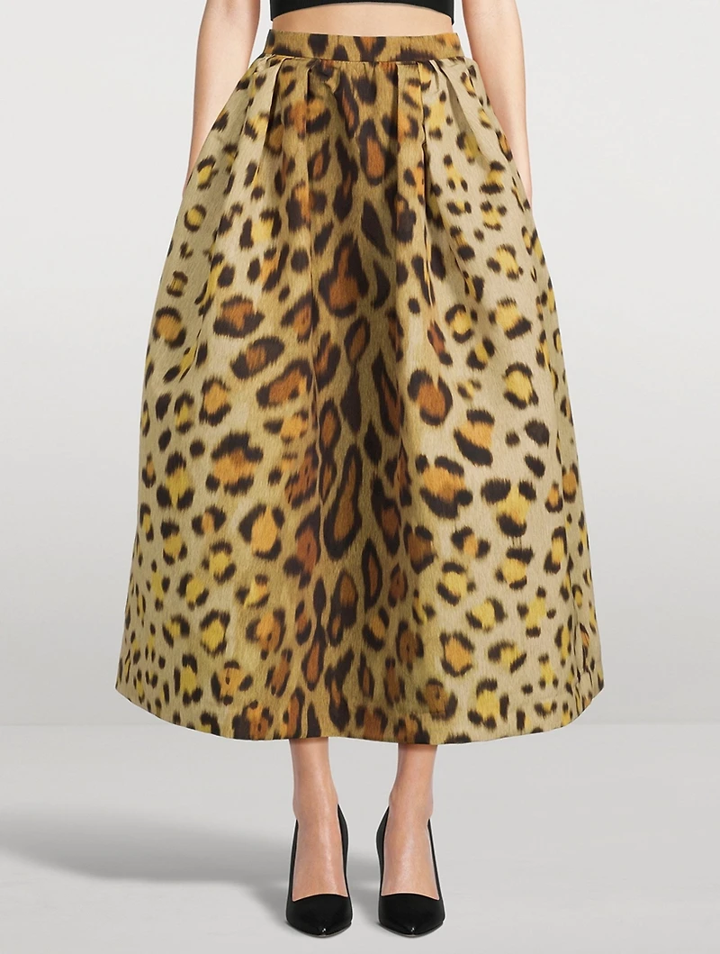 Faille Midi Skirt Jaguar Print