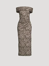Metallic Orchid Jacquard Off-The-Shoulder Dress