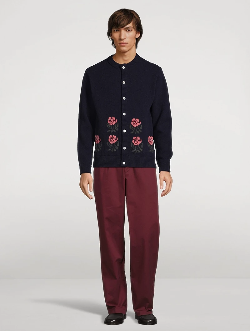 Floral Intarsia Wool Cardigan
