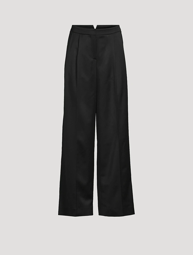 Wide-Leg Wool Satin Trousers