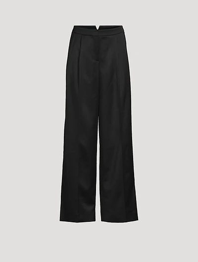 Wide-Leg Wool Satin Trousers