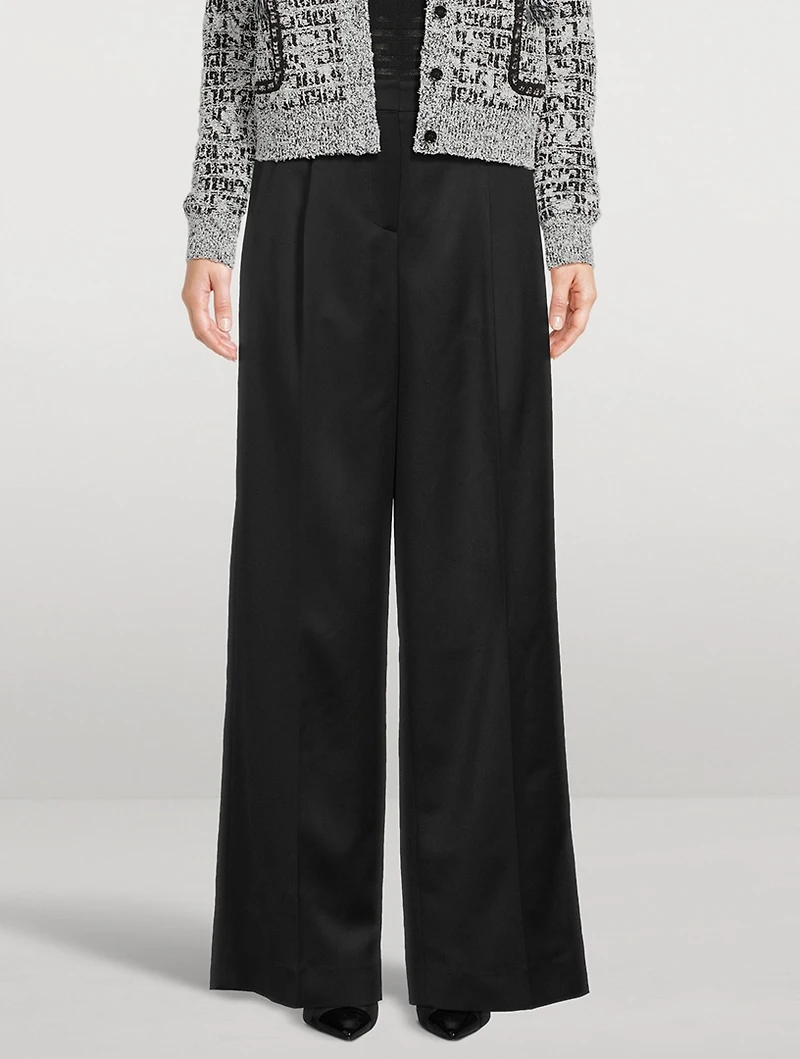 Wide-Leg Wool Satin Trousers