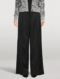 Wide-Leg Wool Satin Trousers