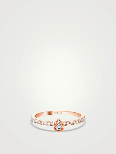 Qixi Wulu 18K Rose Gold Mini Solitaire Ring With Diamonds