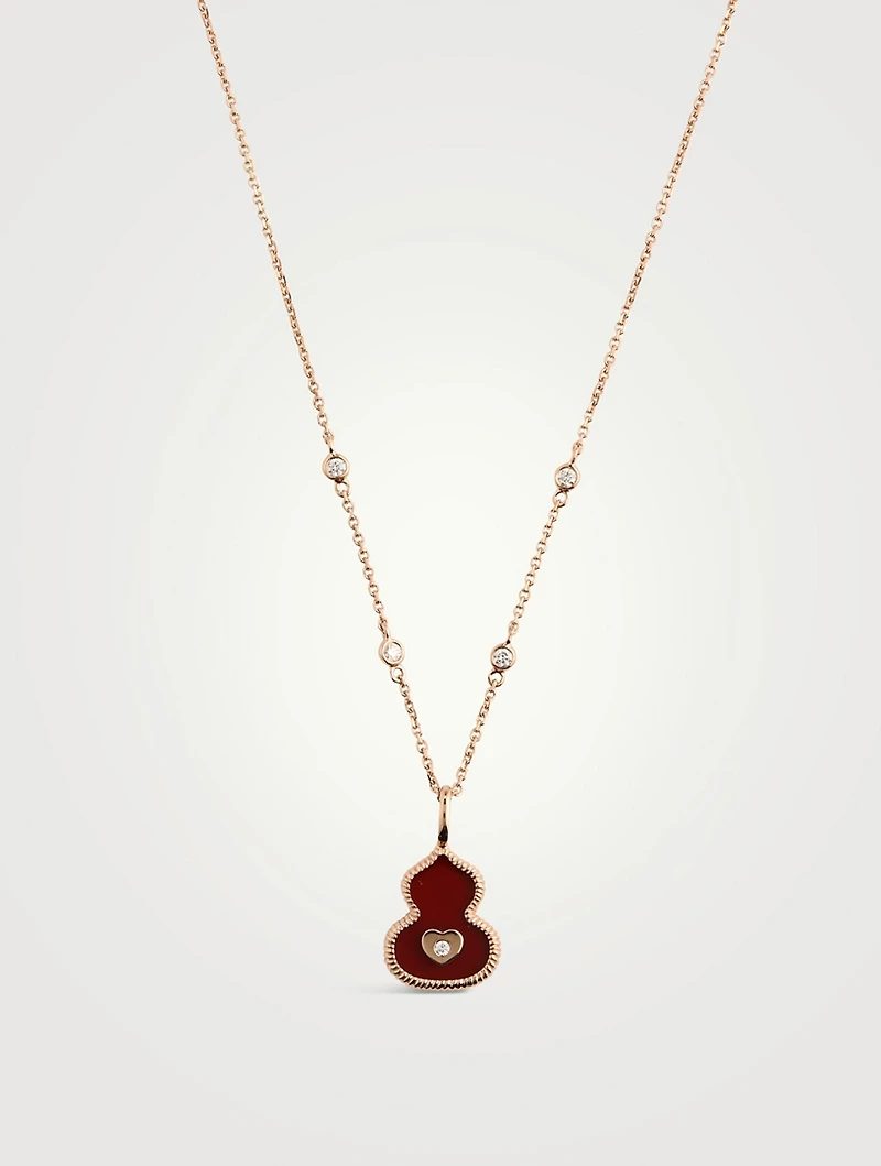 Wulu 18K Rose Gold Red Agate Necklace With Diamonds