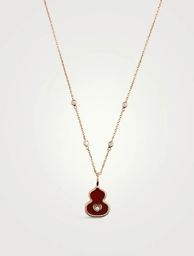 Wulu 18K Rose Gold Red Agate Necklace With Diamonds
