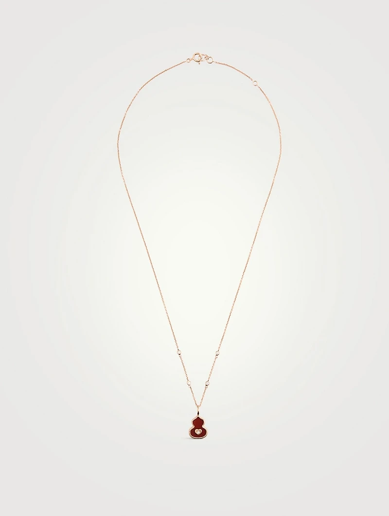 Wulu 18K Rose Gold Red Agate Necklace With Diamonds