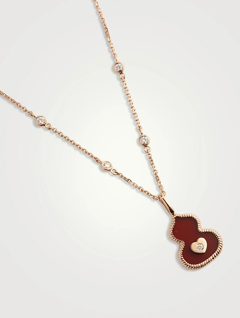 Wulu 18K Rose Gold Red Agate Necklace With Diamonds