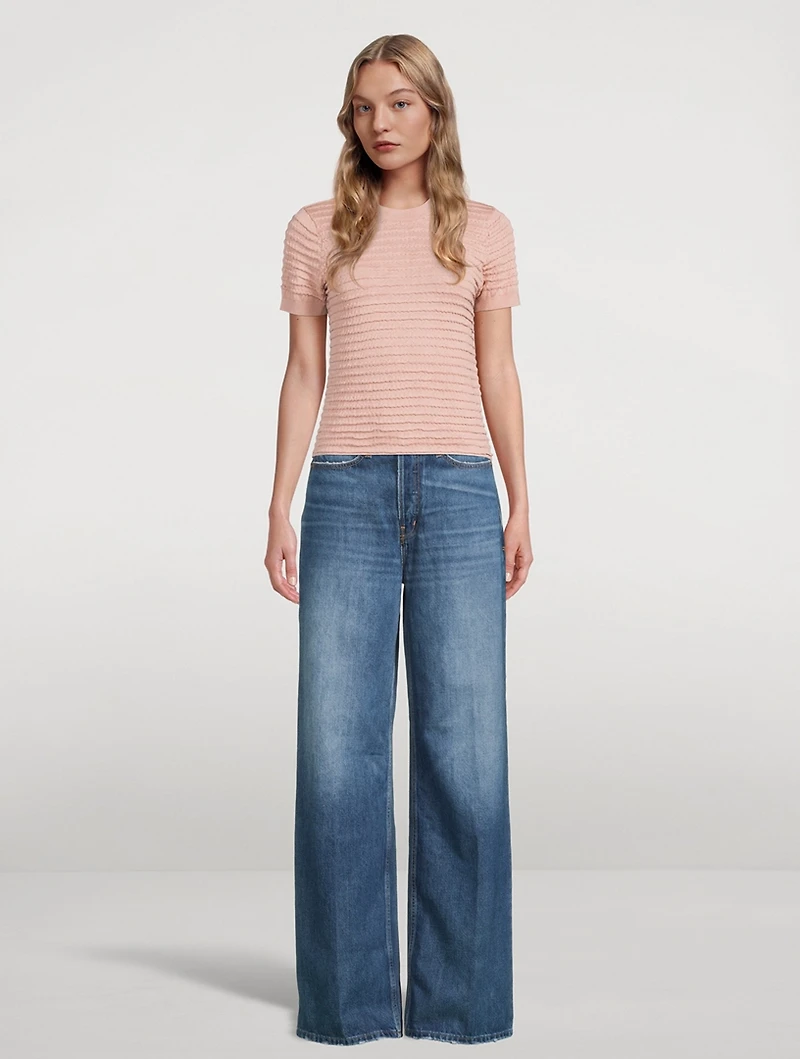 Smocked Short-Sleeve Sweater
