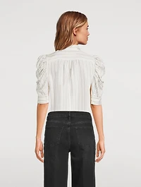 Gillian Puff-Sleeve Silk Blouse Stripe Print