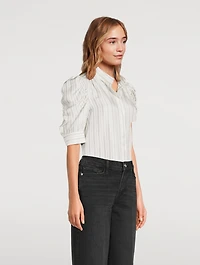 Gillian Puff-Sleeve Silk Blouse Stripe Print