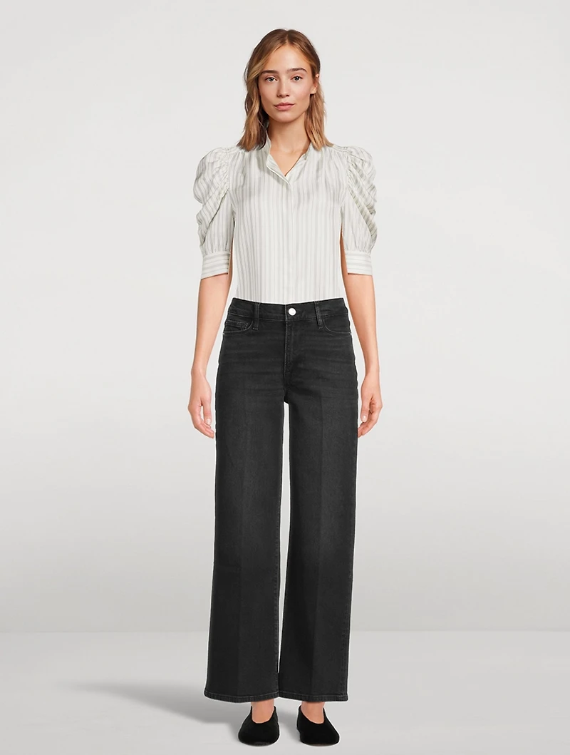 Gillian Puff-Sleeve Silk Blouse Stripe Print