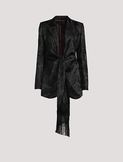 Jacquard Blazer With Fringe Tie