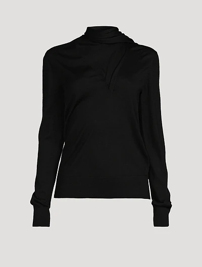 Draped Scarf Wool Silk Sweater