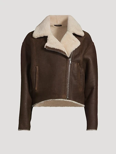 Aria Shearling-Lined Leather Biker Jacket