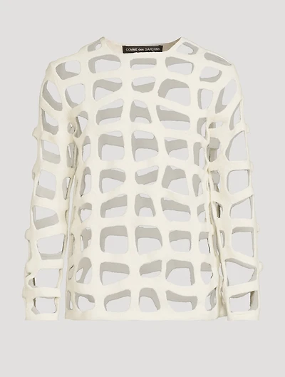 Wool Grid Knit Long-Sleeve Top