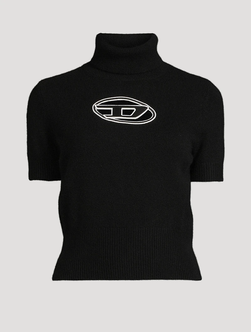 Short-Sleeve Mockneck Sweater With Cut-Out Logo