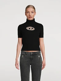 Short-Sleeve Mockneck Sweater With Cut-Out Logo