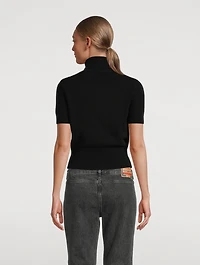 Short-Sleeve Mockneck Sweater With Cut-Out Logo