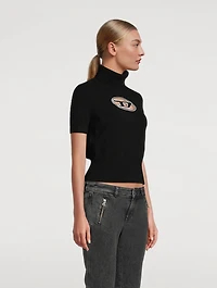 Short-Sleeve Mockneck Sweater With Cut-Out Logo
