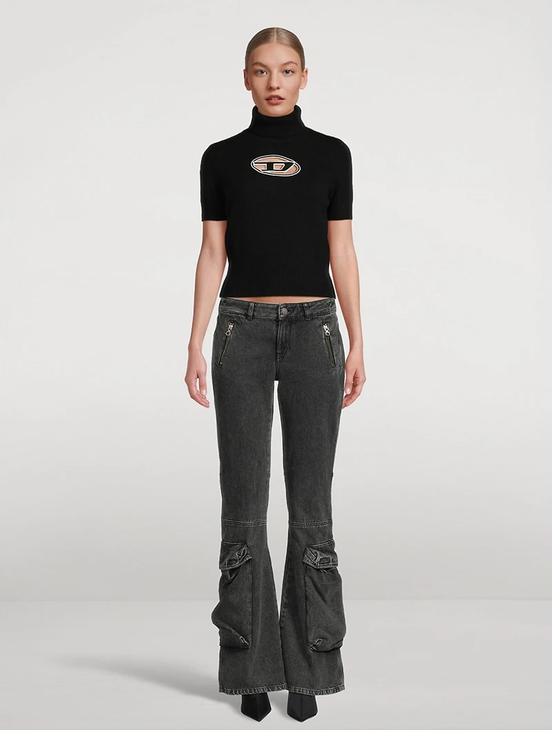 Short-Sleeve Mockneck Sweater With Cut-Out Logo
