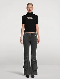 Short-Sleeve Mockneck Sweater With Cut-Out Logo