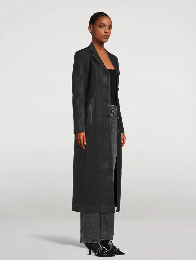 Pinstripe Coat With Coated Front
