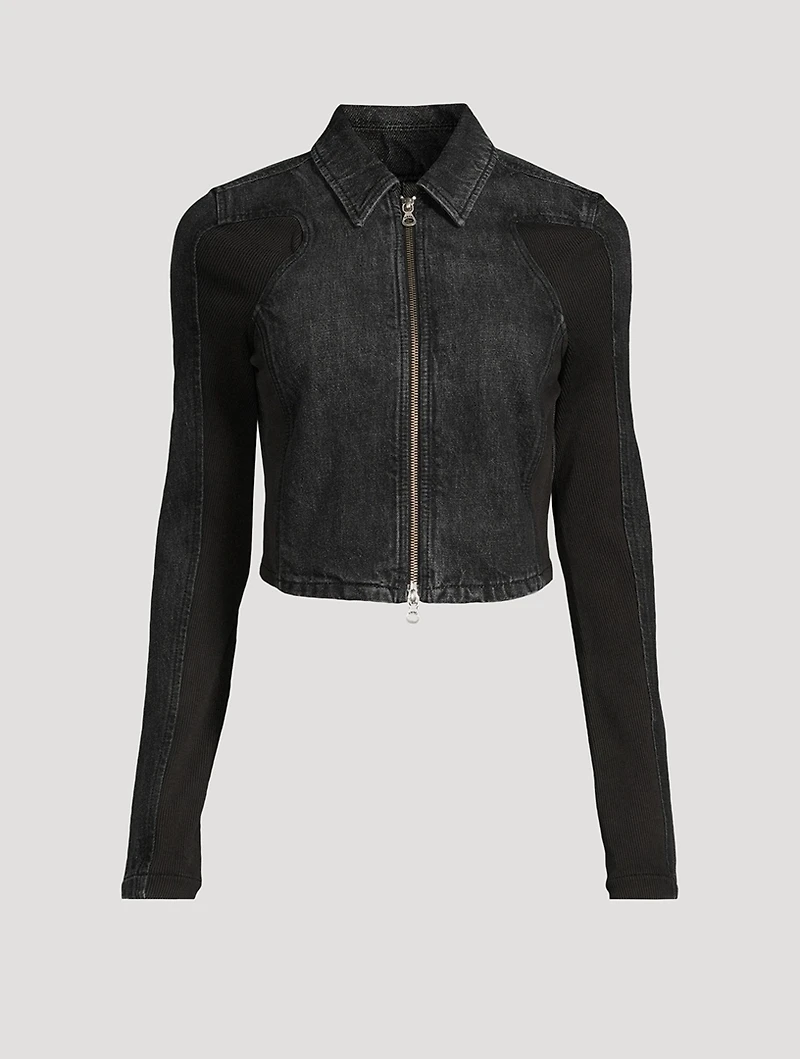 Short Denim Jacket With Ribbed Inserts