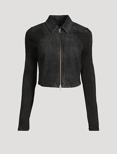 Short Denim Jacket With Ribbed Inserts