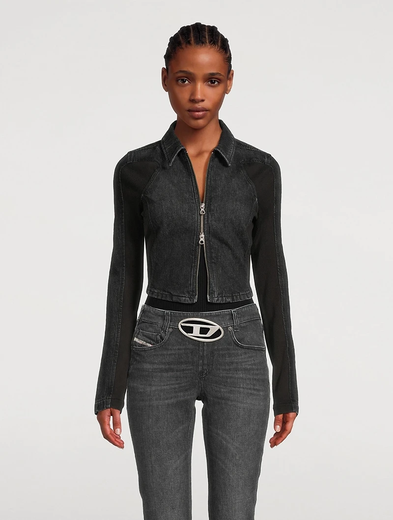 Short Denim Jacket With Ribbed Inserts