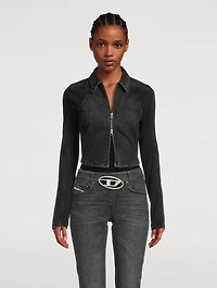 Short Denim Jacket With Ribbed Inserts
