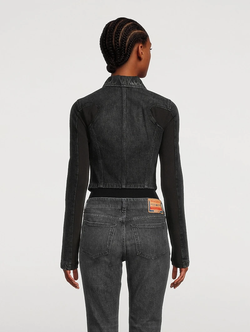Short Denim Jacket With Ribbed Inserts