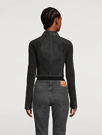 Short Denim Jacket With Ribbed Inserts