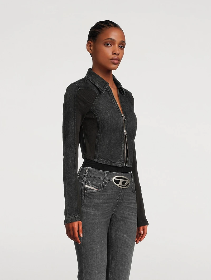 Short Denim Jacket With Ribbed Inserts